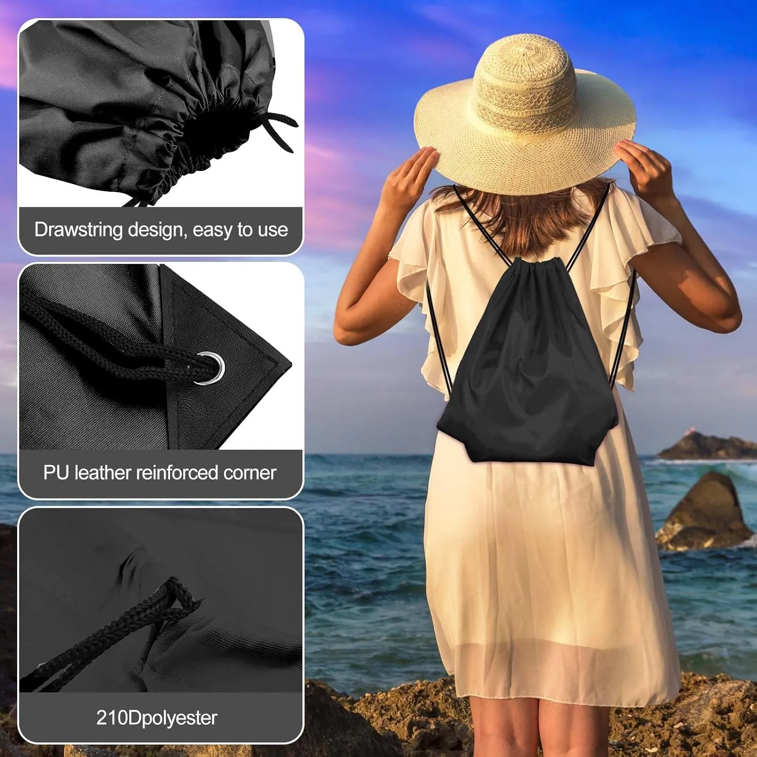 KUUQA 60Pcs Black Drawstring Backpack Bag Sack Drawstring Bags Bulk String Bags Storage Bags for Sport Gym Traveling