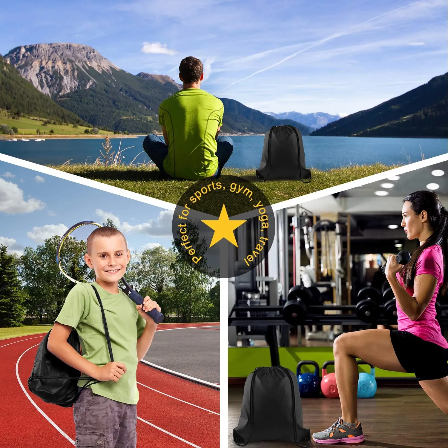 KUUQA 60Pcs Black Drawstring Backpack Bag Sack Drawstring Bags Bulk String Bags Storage Bags for Sport Gym Traveling