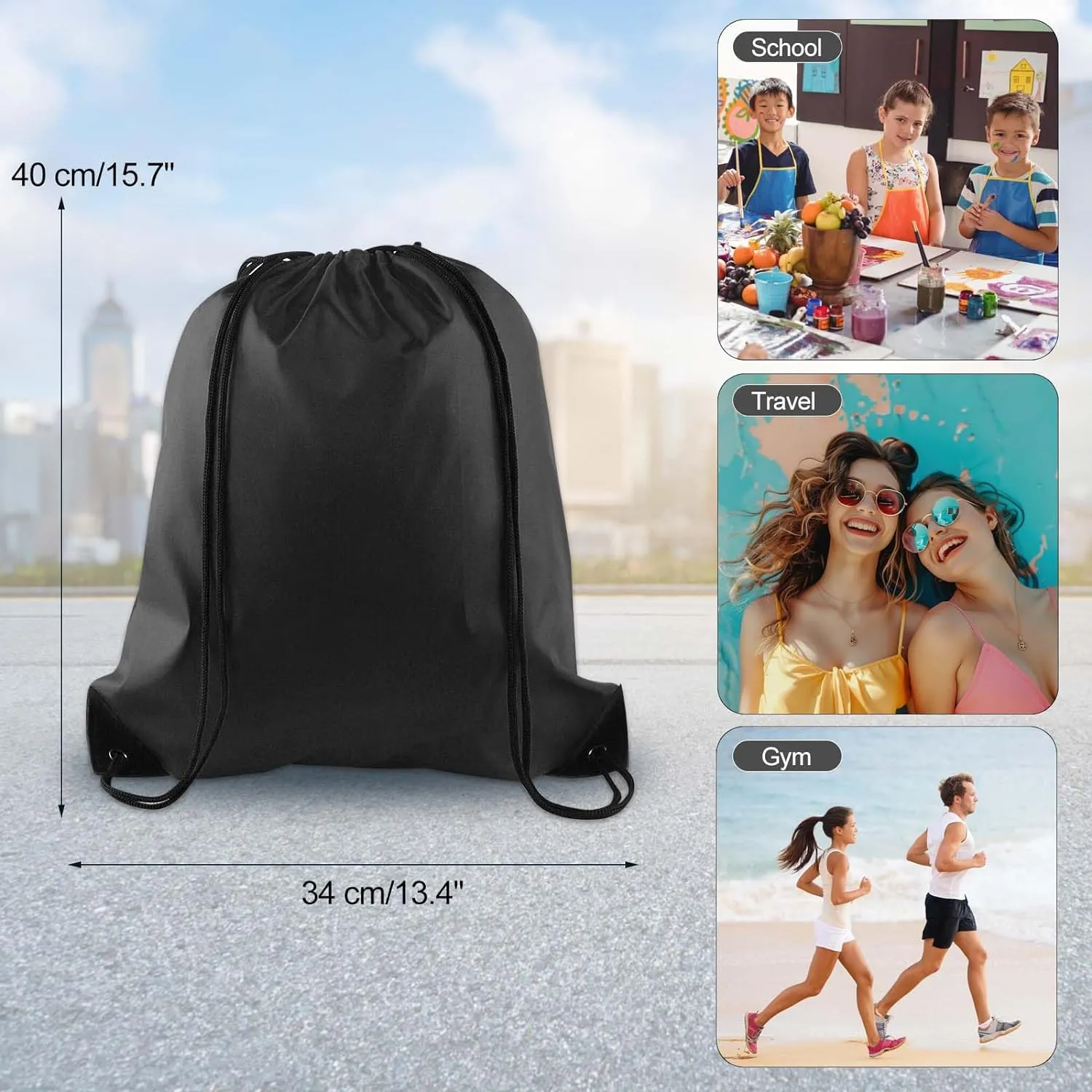 KUUQA 60Pcs Black Drawstring Backpack Bag Sack Drawstring Bags Bulk String Bags Storage Bags for Sport Gym Traveling