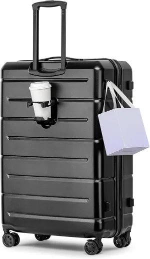 KYME 30 Inch Luggage TSA Approved Hardside Suitcases with Spinner Wheels Durable Large Travel Checked Rolling Luggage with Cup Holder for Women Men Black