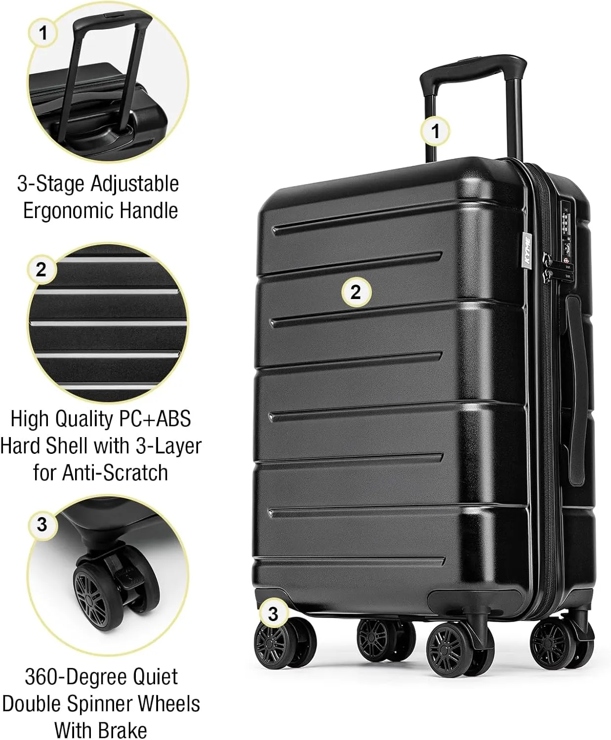 KYME 30 Inch Luggage TSA Approved Hardside Suitcases with Spinner Wheels Durable Large Travel Checked Rolling Luggage with Cup Holder for Women Men Black