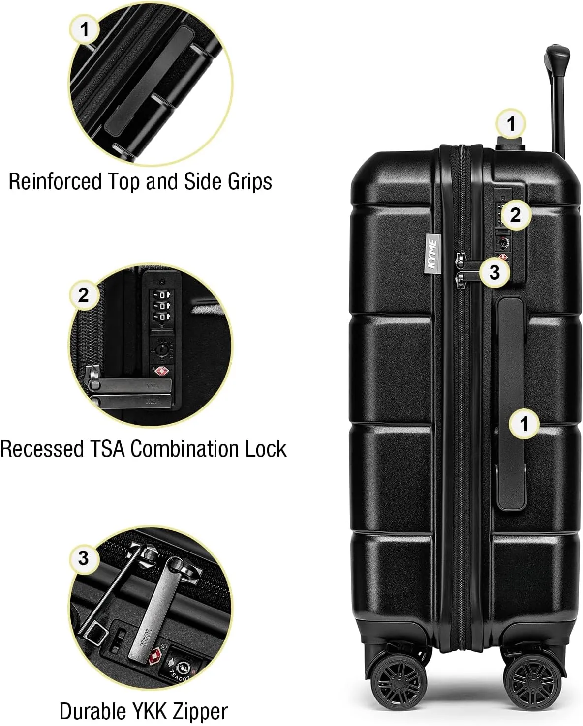 KYME 30 Inch Luggage TSA Approved Hardside Suitcases with Spinner Wheels Durable Large Travel Checked Rolling Luggage with Cup Holder for Women Men Black