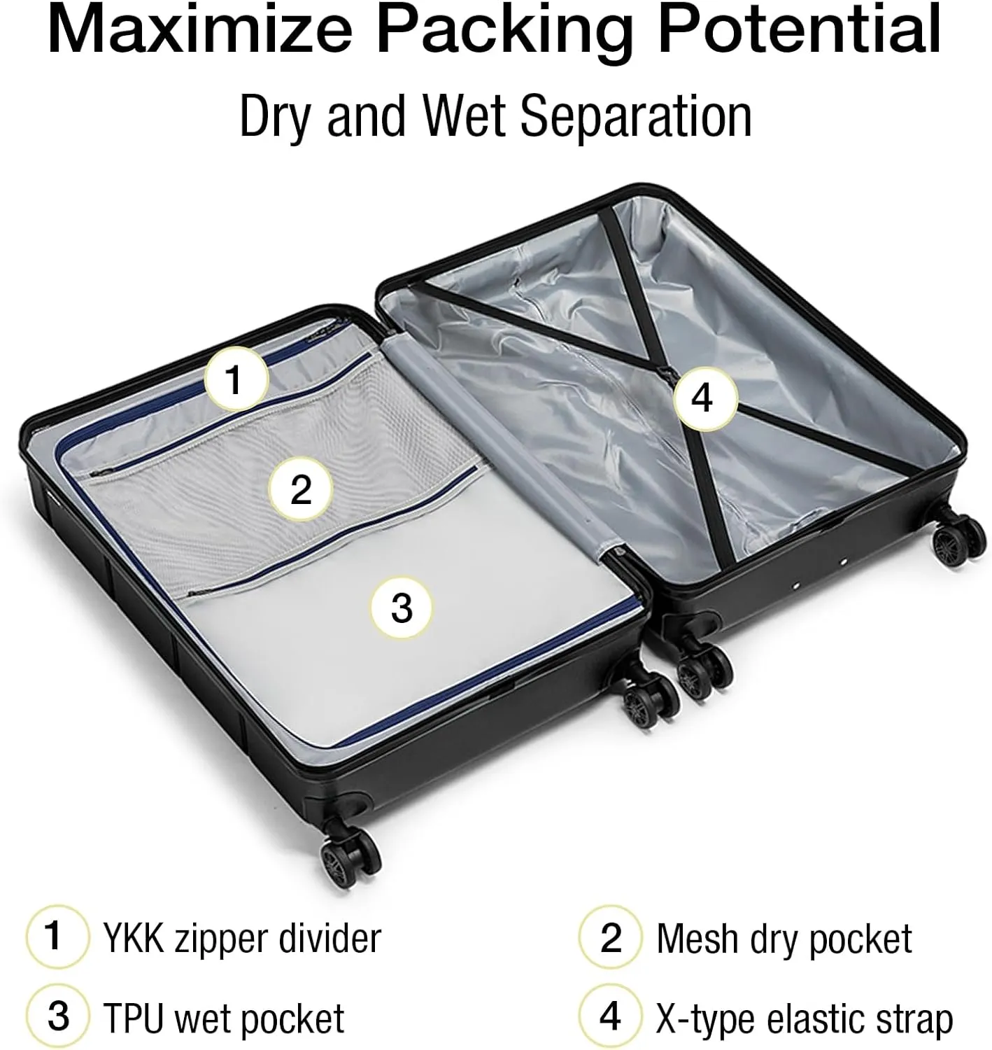 KYME 30 Inch Luggage TSA Approved Hardside Suitcases with Spinner Wheels Durable Large Travel Checked Rolling Luggage with Cup Holder for Women Men Black