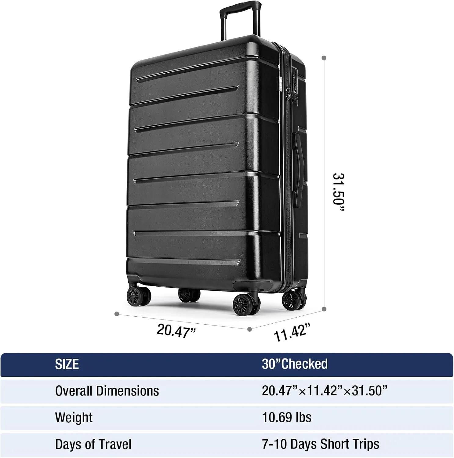 KYME 30 Inch Luggage TSA Approved Hardside Suitcases with Spinner Wheels Durable Large Travel Checked Rolling Luggage with Cup Holder for Women Men Black