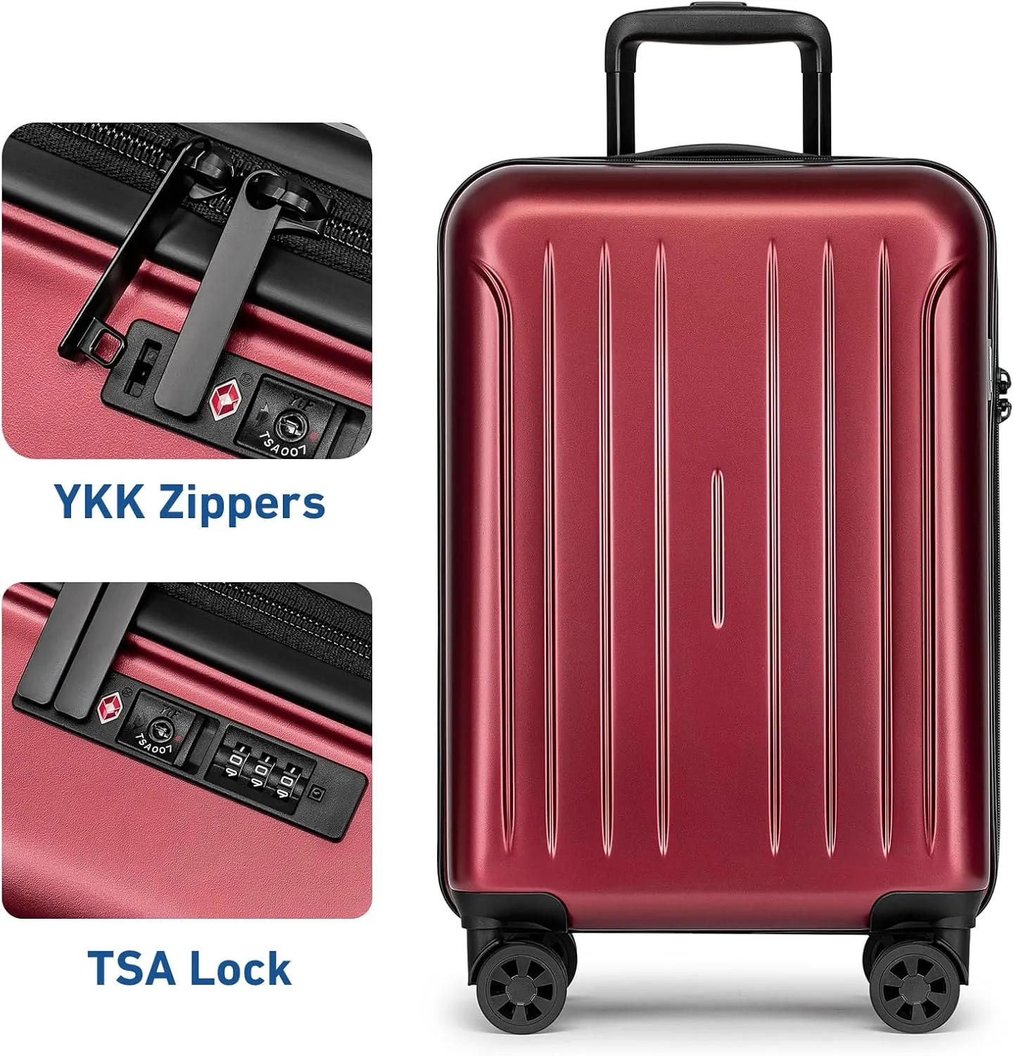 KYME Carry on Luggage 22x14x9 Airline Approved, 20 Inch Hardside Suitcases With Wheels, Hard Shell Suitcase With TSA Lock, Double Spinner Wheels Carry-on, Berry Red