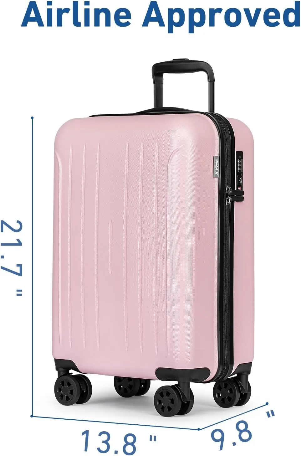 KYME Pink Carry On Luggage 22x14x9 Airline Approved, 20 Inch Hardside Suitcases With Wheels, Hard Shell Suitcase With TSA Lock, Double Spinner Wheels Carry-on (Pink, 20inch Carry-on)