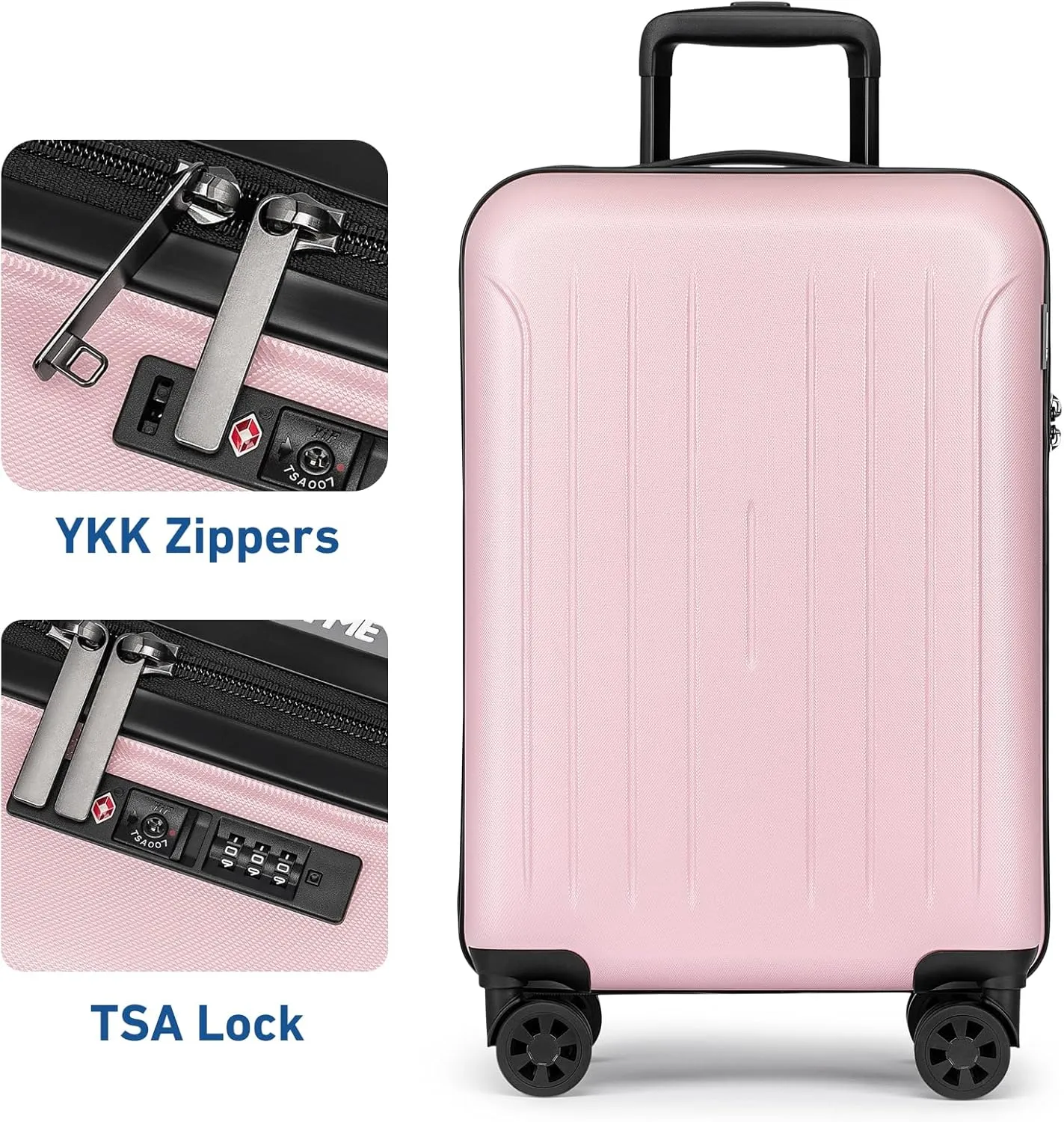 KYME Pink Carry On Luggage 22x14x9 Airline Approved, 20 Inch Hardside Suitcases With Wheels, Hard Shell Suitcase With TSA Lock, Double Spinner Wheels Carry-on (Pink, 20inch Carry-on)