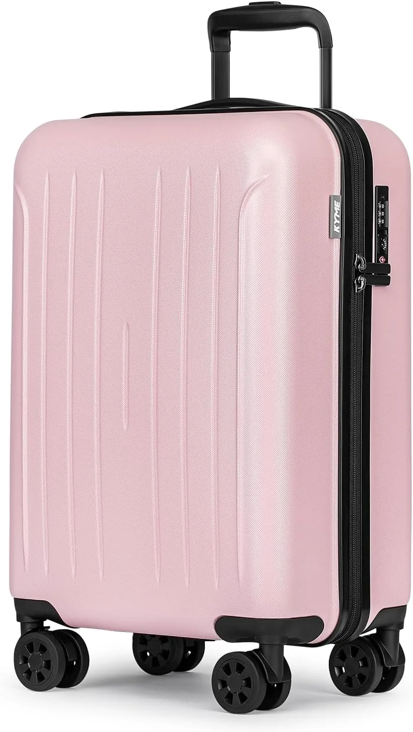 KYME Pink Carry On Luggage 22x14x9 Airline Approved, 20 Inch Hardside Suitcases With Wheels, Hard Shell Suitcase With TSA Lock, Double Spinner Wheels Carry-on (Pink, 20inch Carry-on)