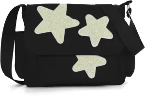 Lanpet Aesthetic Messenger Bag, Y2K Star Canvas Shoulder Bag,Cute Tote Bags,Nylon Casual Crossbody Bags for Women,Black