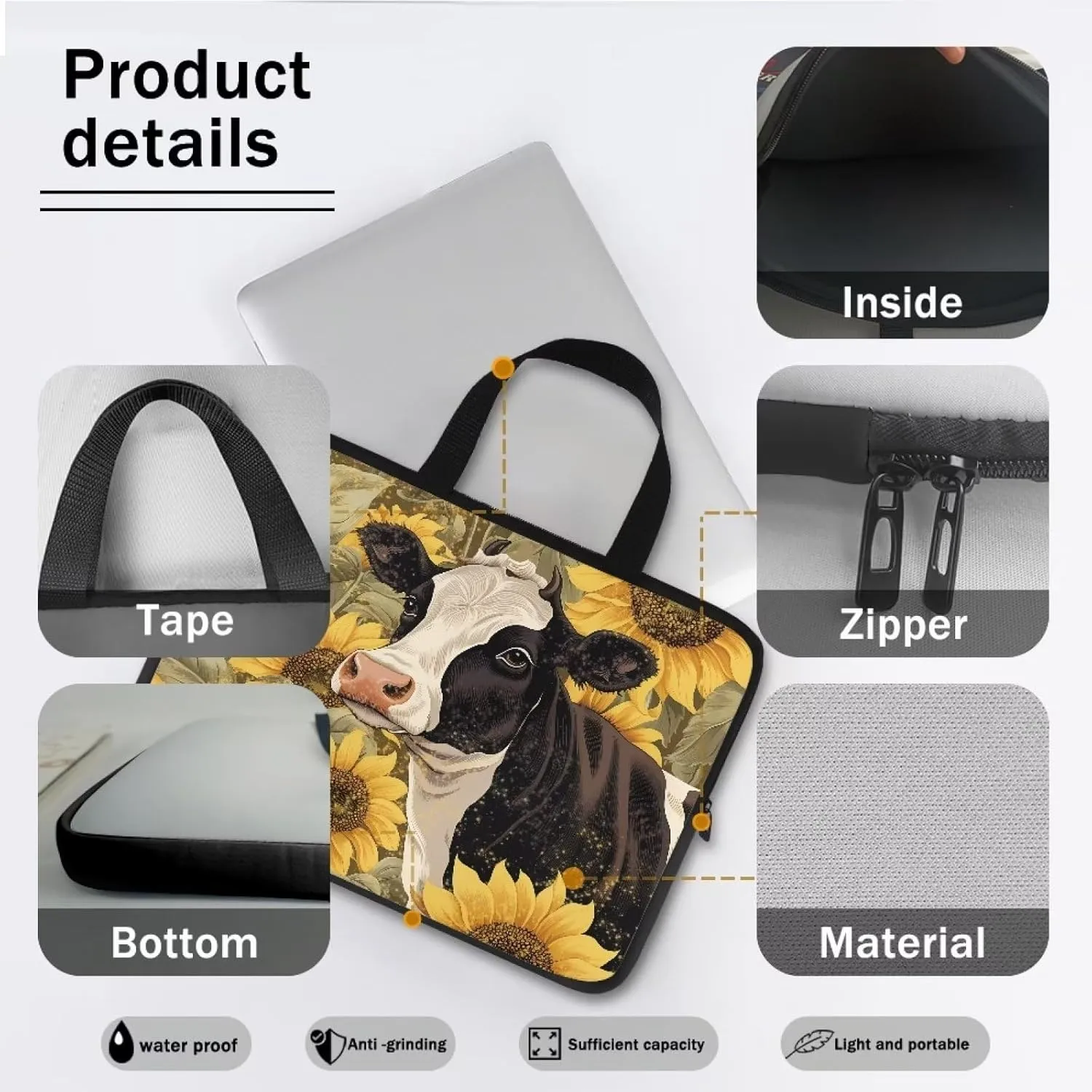 Laptop Bag Sleeve Computer Protective Case Tablet Carrying Cover with Handle Tote Bags for Work Zipper Handbag