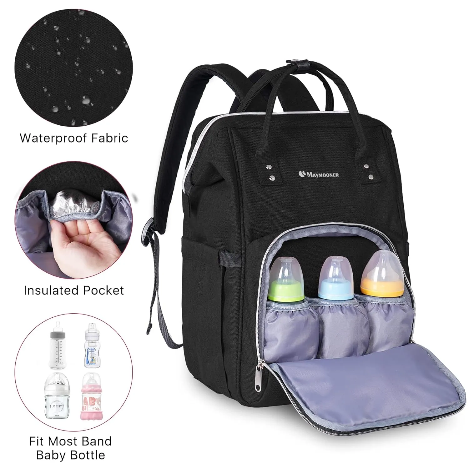 Large Baby Diaper Bag Unisex Nappy Backpack with Changing Mat,Stroller Hooks for Baby Boys Girls Moms Dads,Black