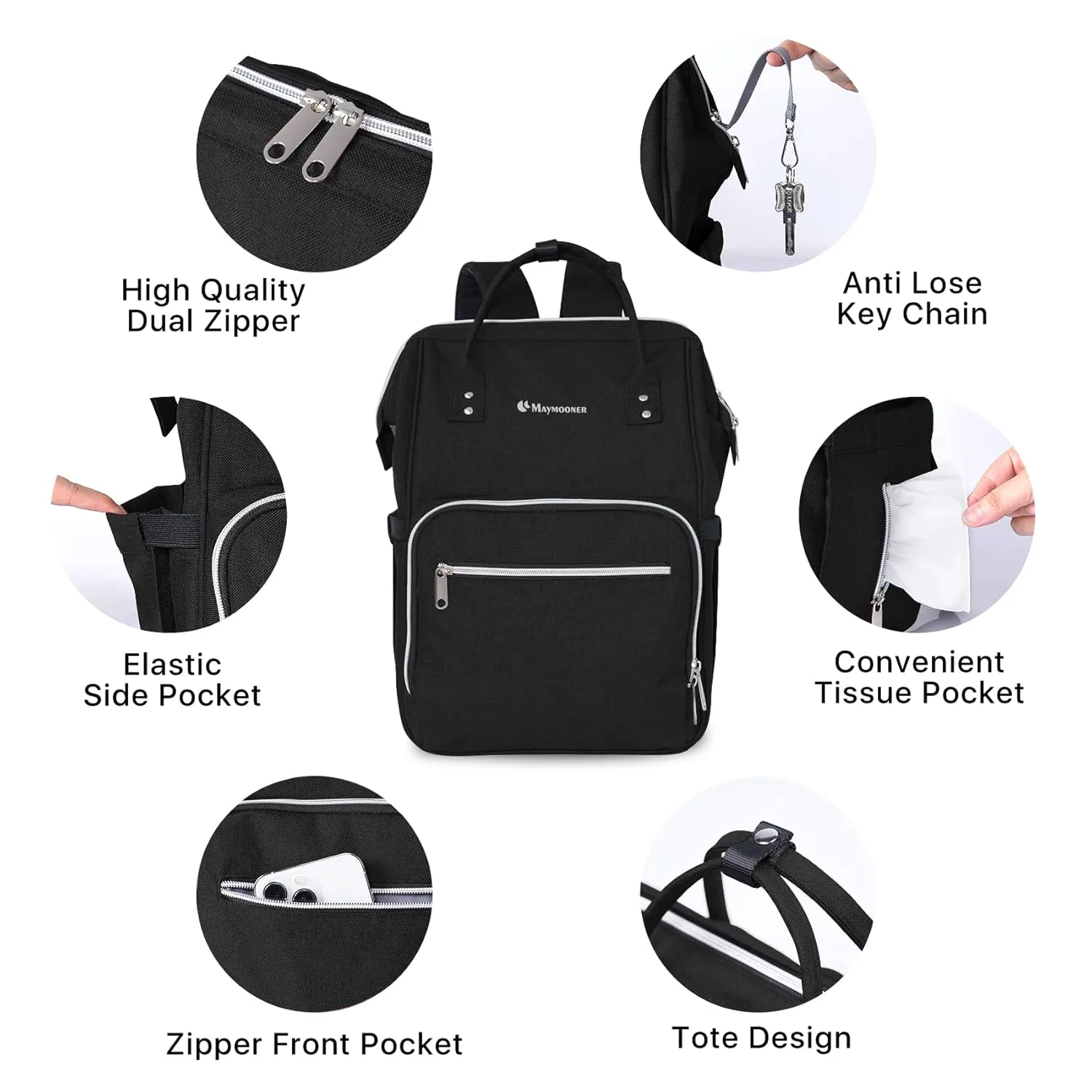 Large Baby Diaper Bag Unisex Nappy Backpack with Changing Mat,Stroller Hooks for Baby Boys Girls Moms Dads,Black