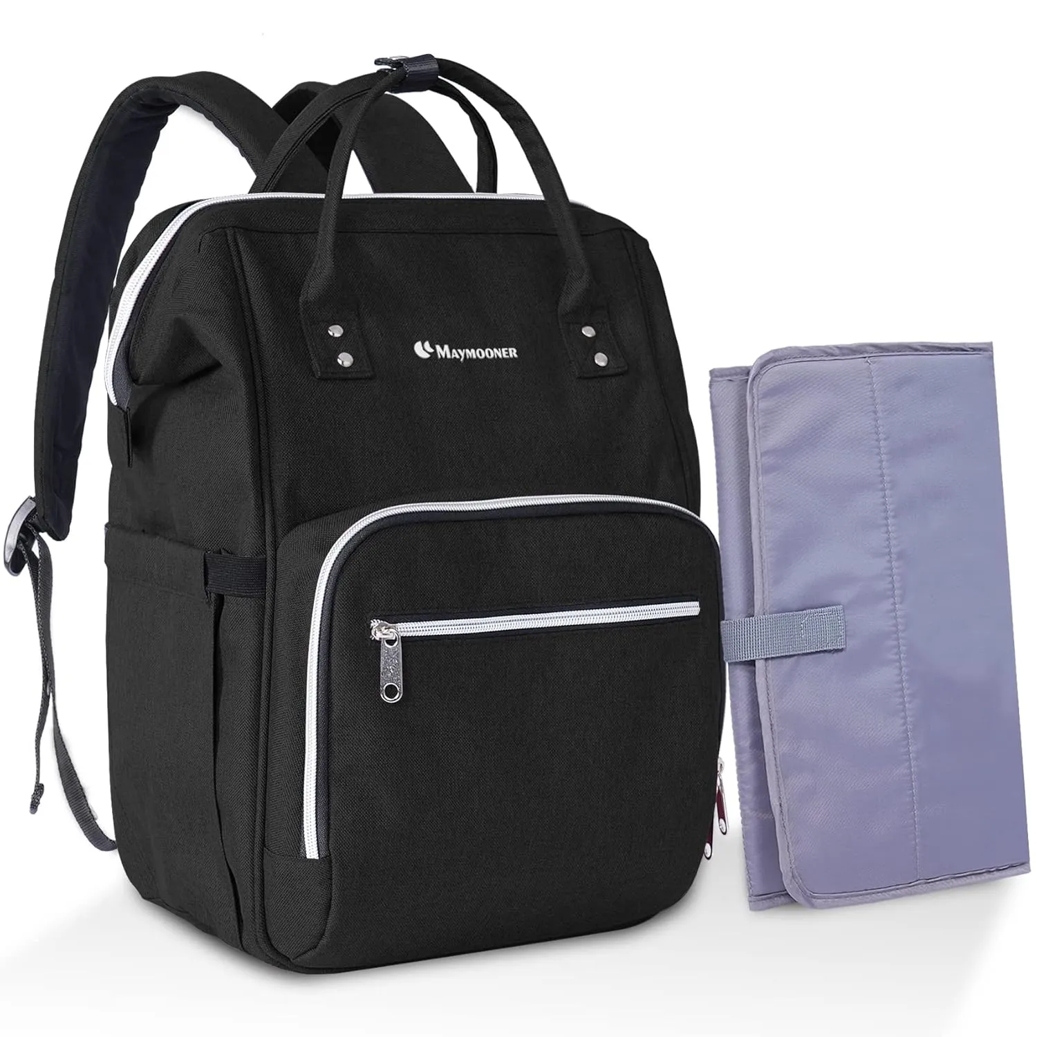 Large Baby Diaper Bag Unisex Nappy Backpack with Changing Mat,Stroller Hooks for Baby Boys Girls Moms Dads,Black