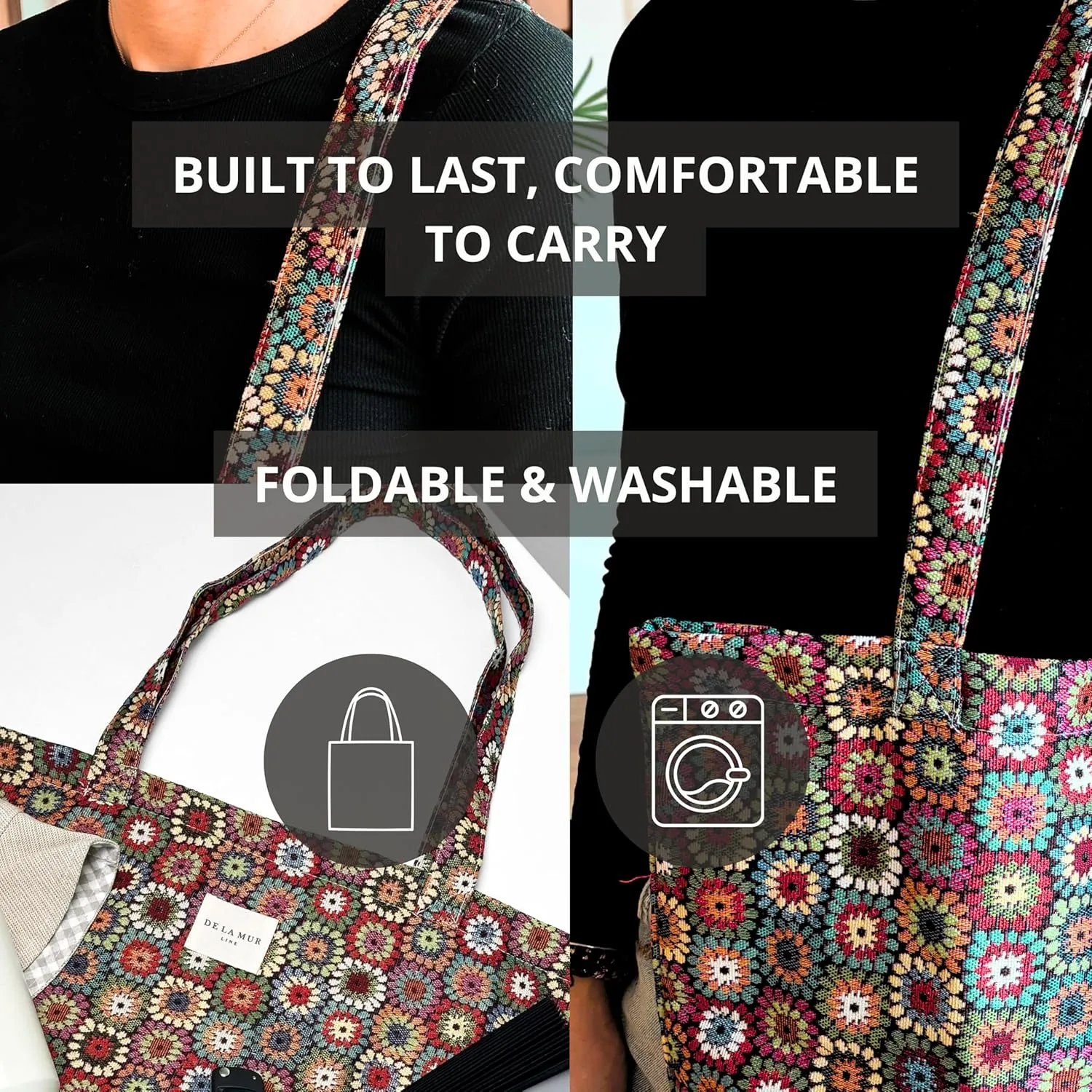 LARGE BOHO TOTE BAG for WOMEN – Animal Free Shoulder Bag – Boho Hippie Purse for Beach, Work & Daily Use