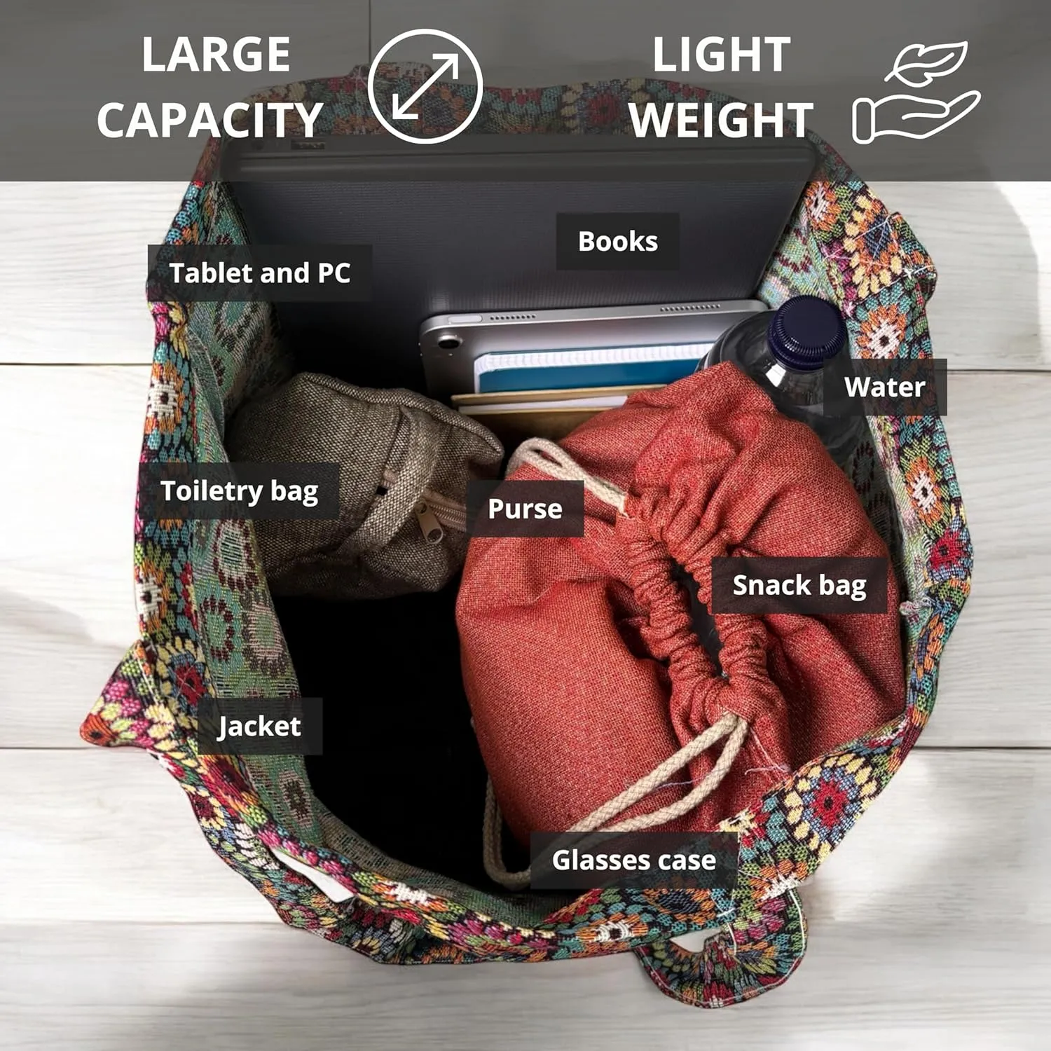 LARGE BOHO TOTE BAG for WOMEN – Animal Free Shoulder Bag – Boho Hippie Purse for Beach, Work & Daily Use