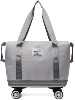 Large Capacity Rolling Wheeled Duffel Bag Spinner Suitcase Luggage Expandable, Foldable Luggage with Detachable Wheels, Water-Proof Travel Bag for Men Women (grey)