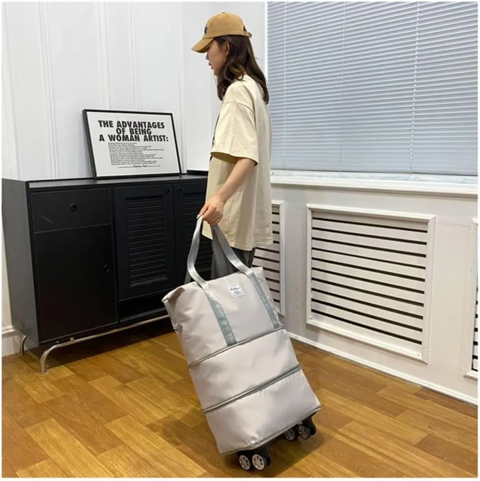 Large Capacity Rolling Wheeled Duffel Bag Spinner Suitcase Luggage Expandable, Foldable Luggage with Detachable Wheels, Water-Proof Travel Bag for Men Women (grey)