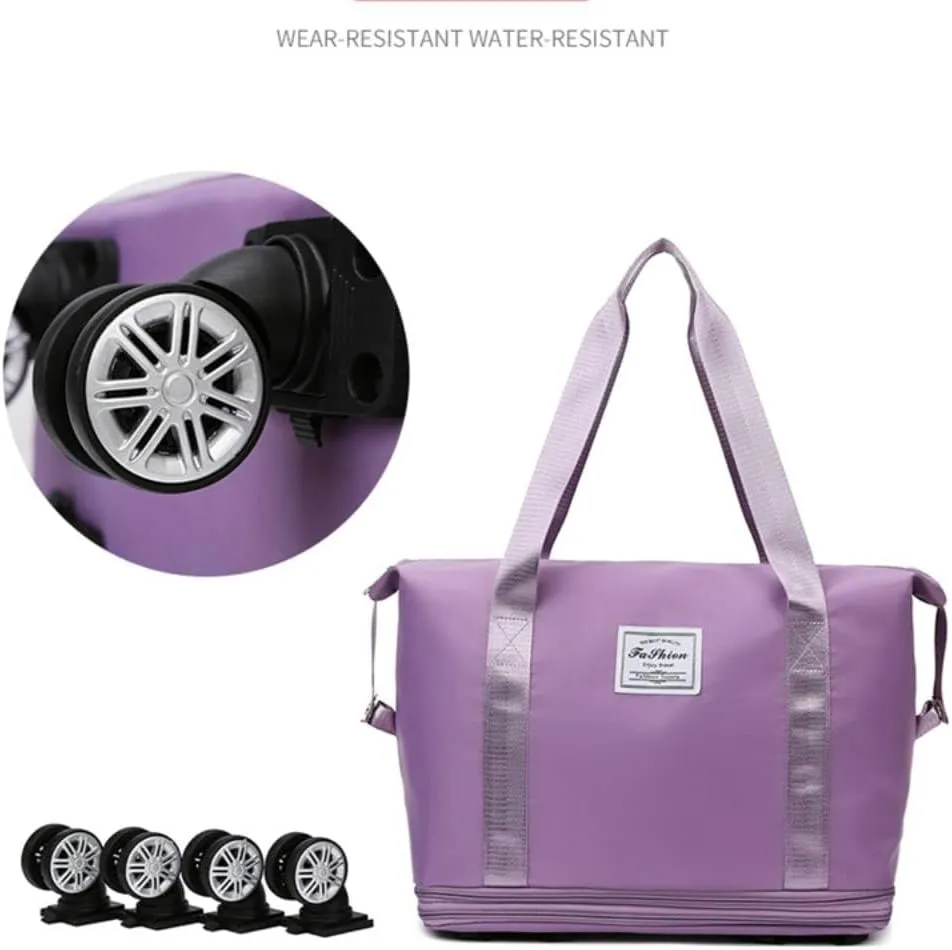 Large Capacity Rolling Wheeled Duffel Bag Spinner Suitcase Luggage Expandable, Foldable Luggage with Detachable Wheels, Water-Proof Travel Bag for Men Women (purple)