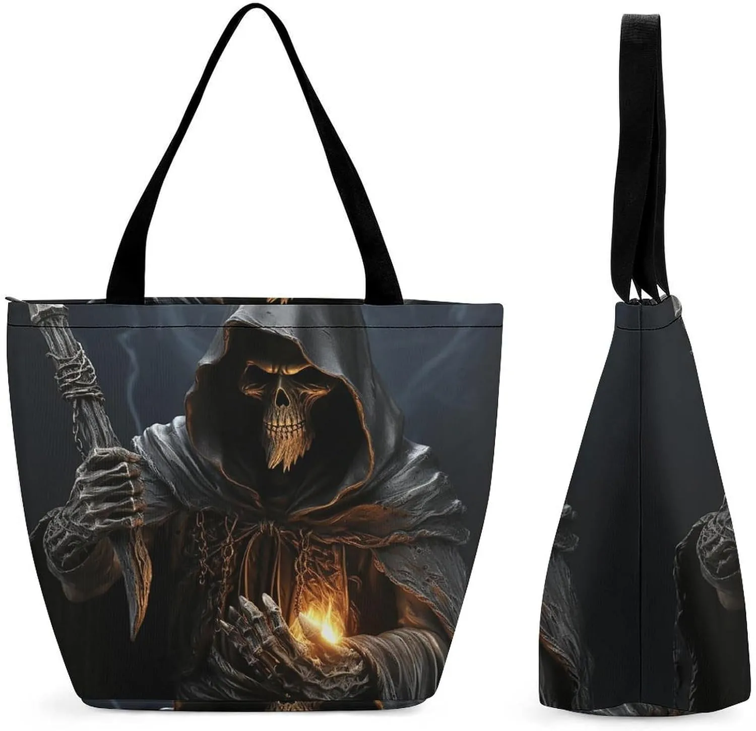 Large Capacity Tote Bag with Zipper Grim-Reaper Women Handbag with Handles Ladies Shoulder Bag with Compartments Beach Bag Shopping Bags for Travel Work