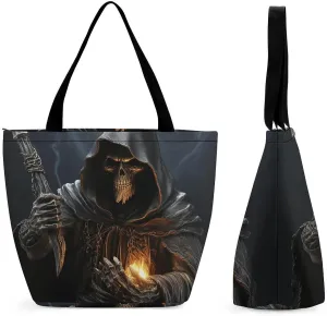 Large Capacity Tote Bag with Zipper Grim-Reaper Women Handbag with Handles Ladies Shoulder Bag with Compartments Beach Bag Shopping Bags for Travel Work