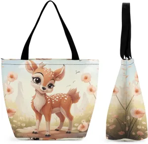 Large Capacity Tote Bag with Zipper Lovely Deer Women Handbag with Handles Ladies Shoulder Bag with Compartments Beach Bag Shopping Bags for Travel Work
