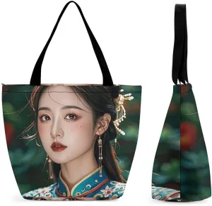 Large Capacity Tote Bag with Zipper Tang Dynasty Princess Women Handbag with Handles Ladies Shoulder Bag with Compartments Beach Bag Shopping Bags for Travel Work