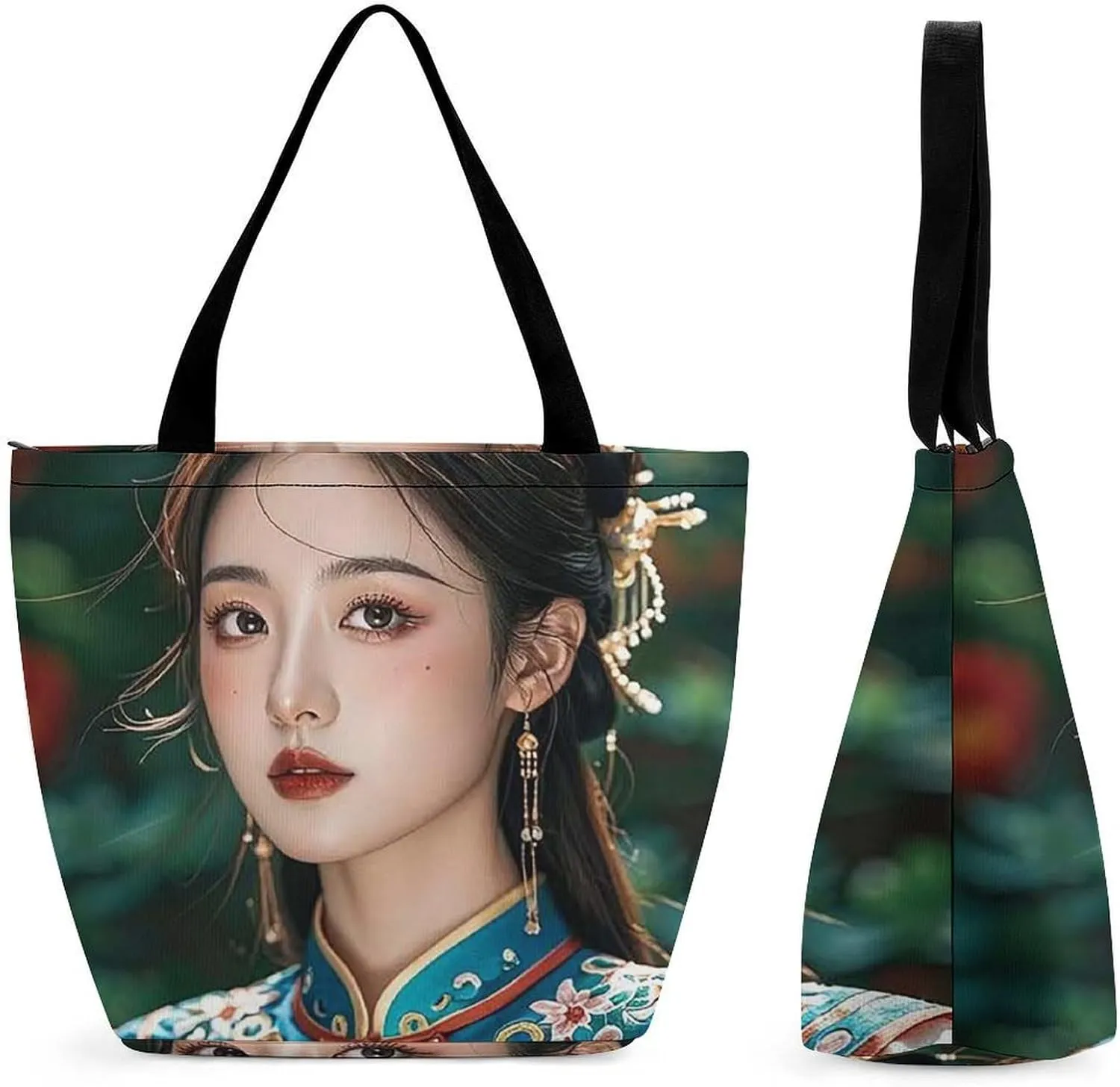 Large Capacity Tote Bag with Zipper Tang Dynasty Princess Women Handbag with Handles Ladies Shoulder Bag with Compartments Beach Bag Shopping Bags for Travel Work