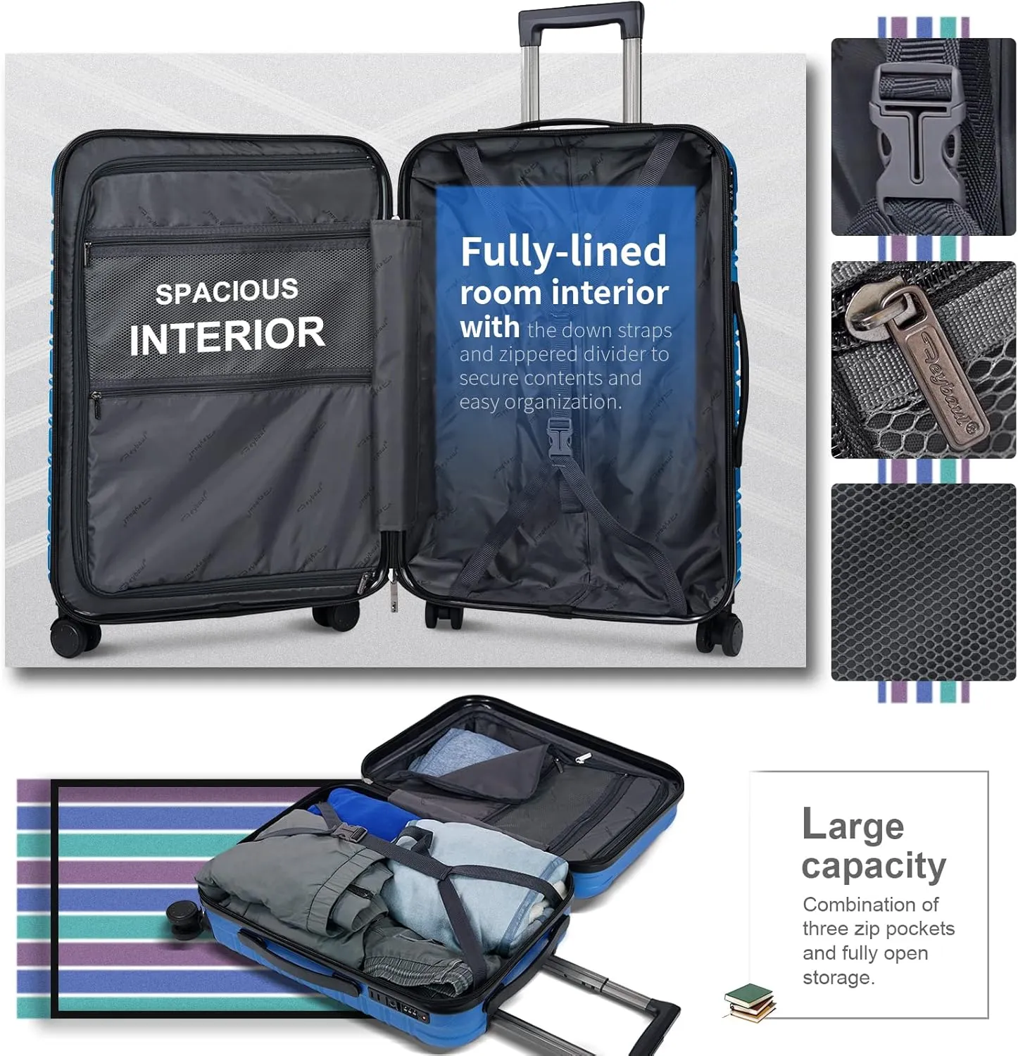 Large Luggage Expandable Pc Abs With Tsa Lock Hardshell Travel Big Rolling Luggage Suitcase Set Carry On Luggage Suitcase With Spinner Wheels 28 Inch,Blue