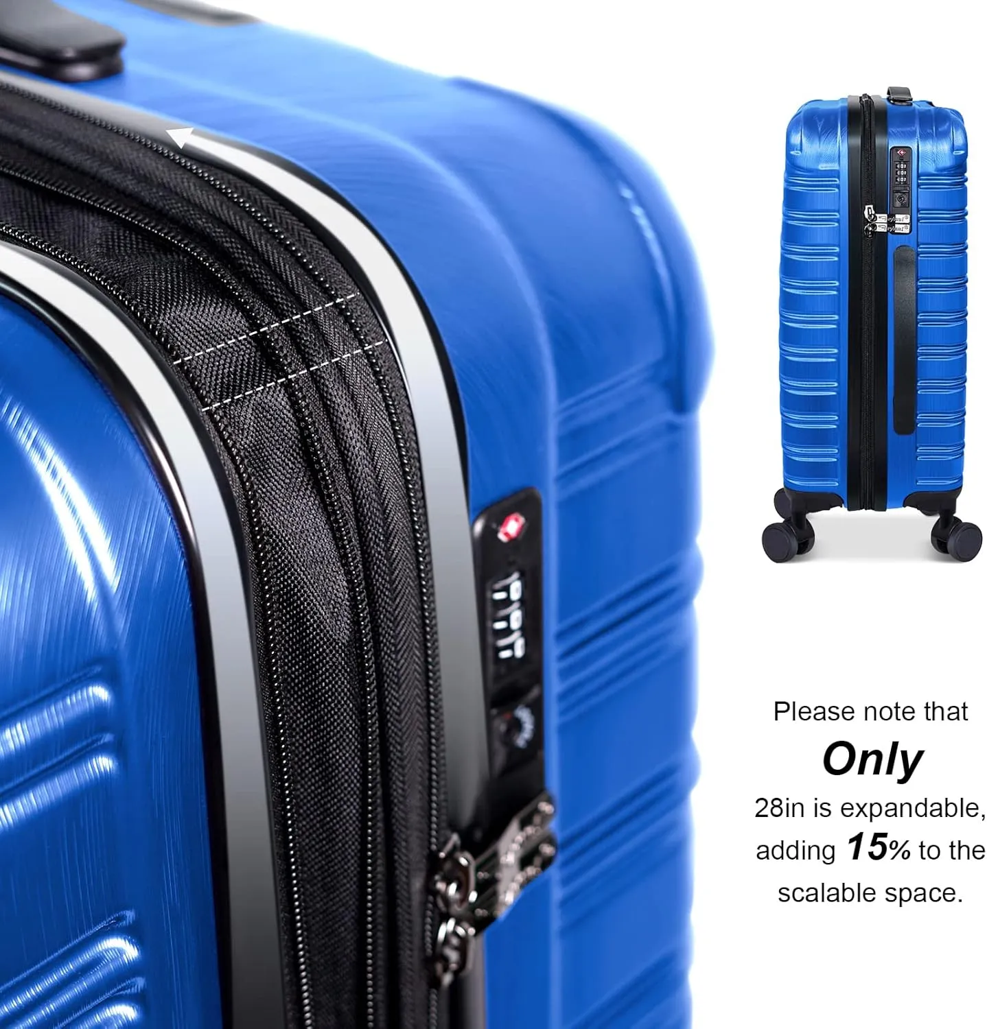 Large Luggage Expandable Pc Abs With Tsa Lock Hardshell Travel Big Rolling Luggage Suitcase Set Carry On Luggage Suitcase With Spinner Wheels 28 Inch,Blue