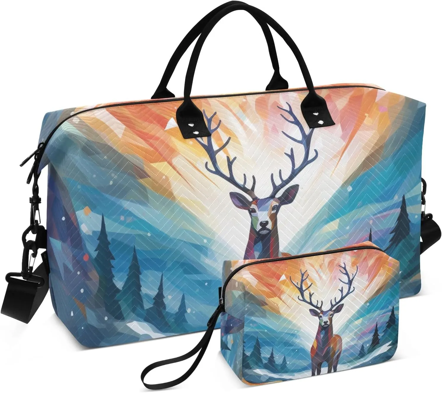 Large Travel Duffel Bag Sports Tote Gym Bag Overnight Weekender Bags Reindeer Elk 1 Carry On Luggage with Toiletry Bags