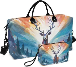 Large Travel Duffel Bag Sports Tote Gym Bag Overnight Weekender Bags Reindeer Elk 1 Carry On Luggage with Toiletry Bags