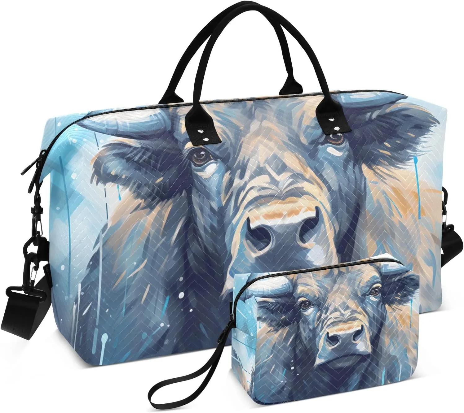 Large Travel Duffel Bag Sports Tote Gym Bag Overnight Weekender Bags Yak Cattle 1 Carry On Luggage with Toiletry Bags