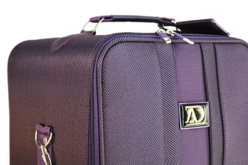 Large Wig Travel Box with Top Handle, Shoulder Strap & Double Zipper, Carrying Case with Removable Head-Holding Base -Black & Purple