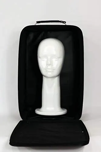Large Wig Travel Box with Top Handle, Shoulder Strap & Double Zipper, Carrying Case with Removable Head-Holding Base -Black & Purple