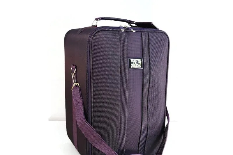 Large Wig Travel Box with Top Handle, Shoulder Strap & Double Zipper, Carrying Case with Removable Head-Holding Base -Black & Purple