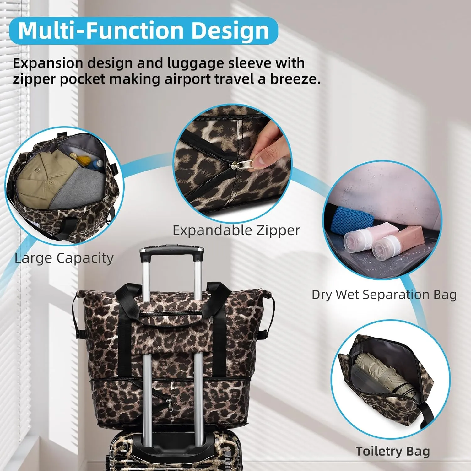 LARVENDER Luggage Sets 3 Piece, Hardside 20 IN Carry on Luggage Airline Approved PC ABS Suitcase Set with Spinner Wheels TSA Lock, Lightweight Rolling Suitcase for Men and Women, Cheetah Print
