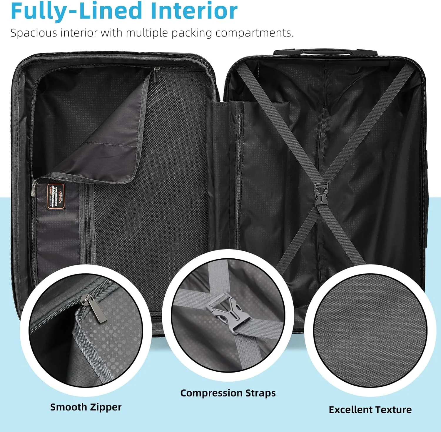 LARVENDER Luggage Sets 3 Piece, Hardside 20 IN Carry on Luggage Airline Approved PC ABS Suitcase Set with Spinner Wheels TSA Lock, Lightweight Rolling Suitcase for Men and Women, Cheetah Print