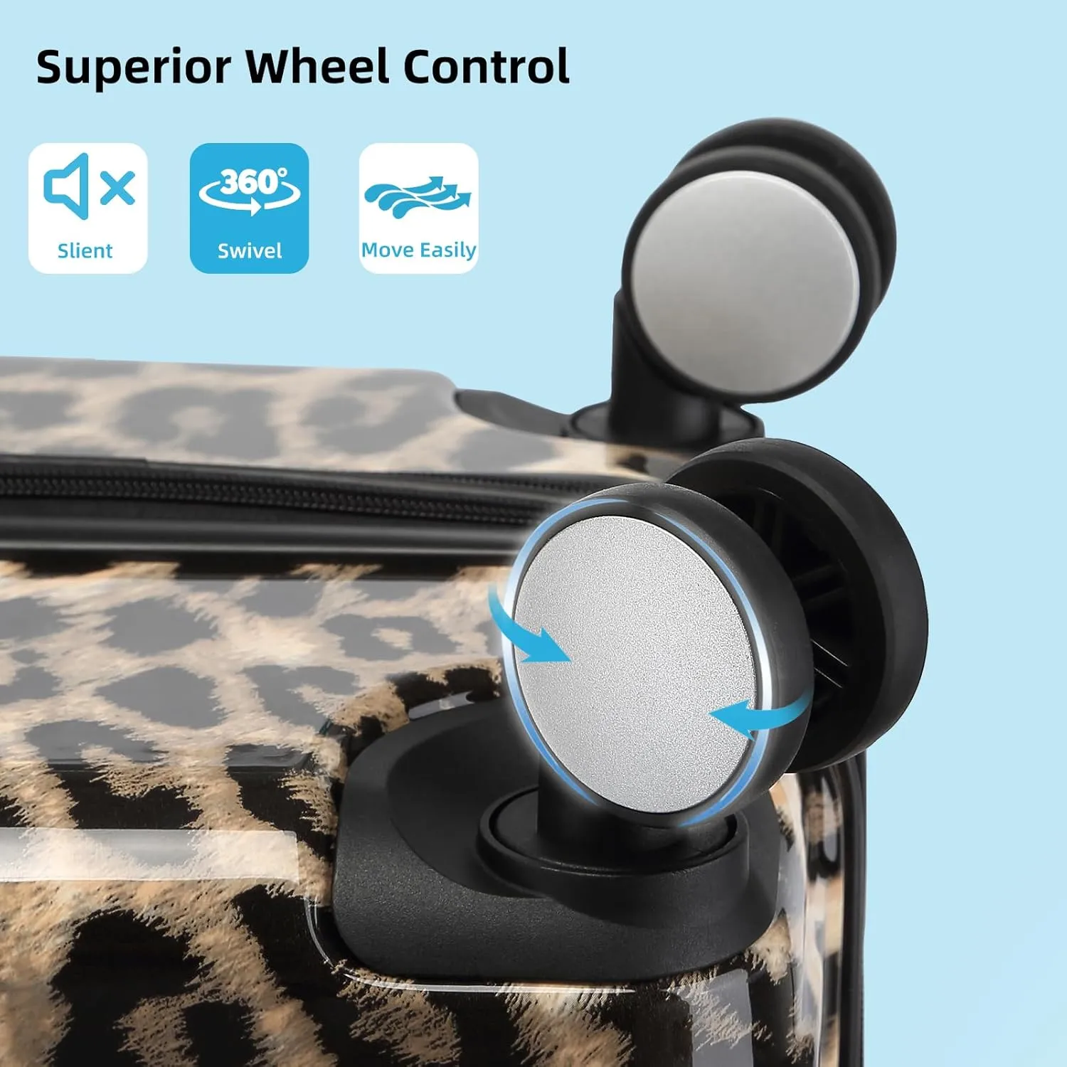 LARVENDER Luggage Sets 3 Piece, Hardside 20 IN Carry on Luggage Airline Approved PC ABS Suitcase Set with Spinner Wheels TSA Lock, Lightweight Rolling Suitcase for Men and Women, Cheetah Print