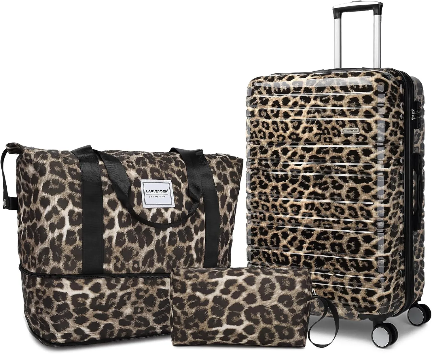 LARVENDER Luggage Sets 3 Piece, Hardside 20 IN Carry on Luggage Airline Approved PC ABS Suitcase Set with Spinner Wheels TSA Lock, Lightweight Rolling Suitcase for Men and Women, Cheetah Print