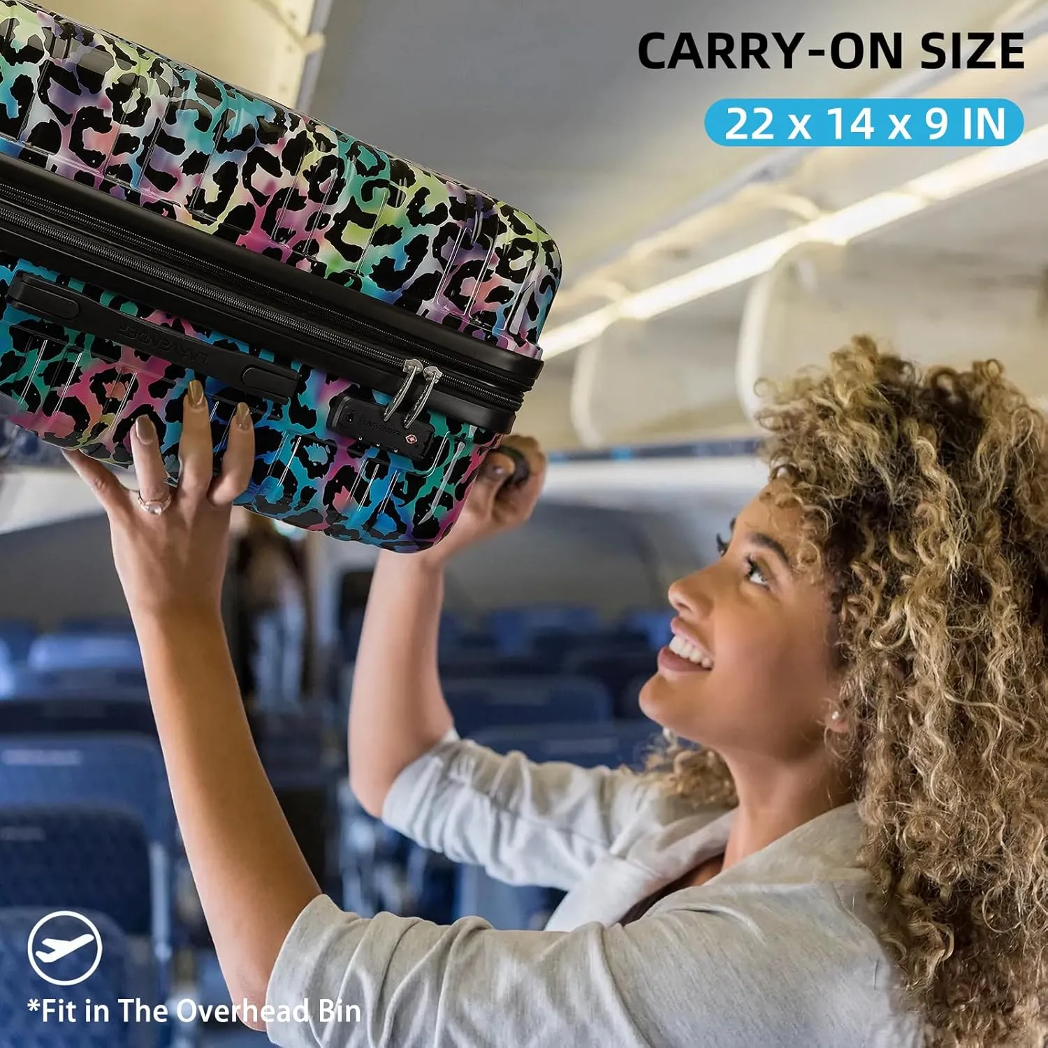 LARVENDER Luggage Sets 3 Piece, Hardside 20 IN Carry on Luggage Airline Approved PC ABS Suitcase Set with Spinner Wheels TSA Lock, Lightweight Rolling Suitcase for Men and Women, Leopard Multicolor