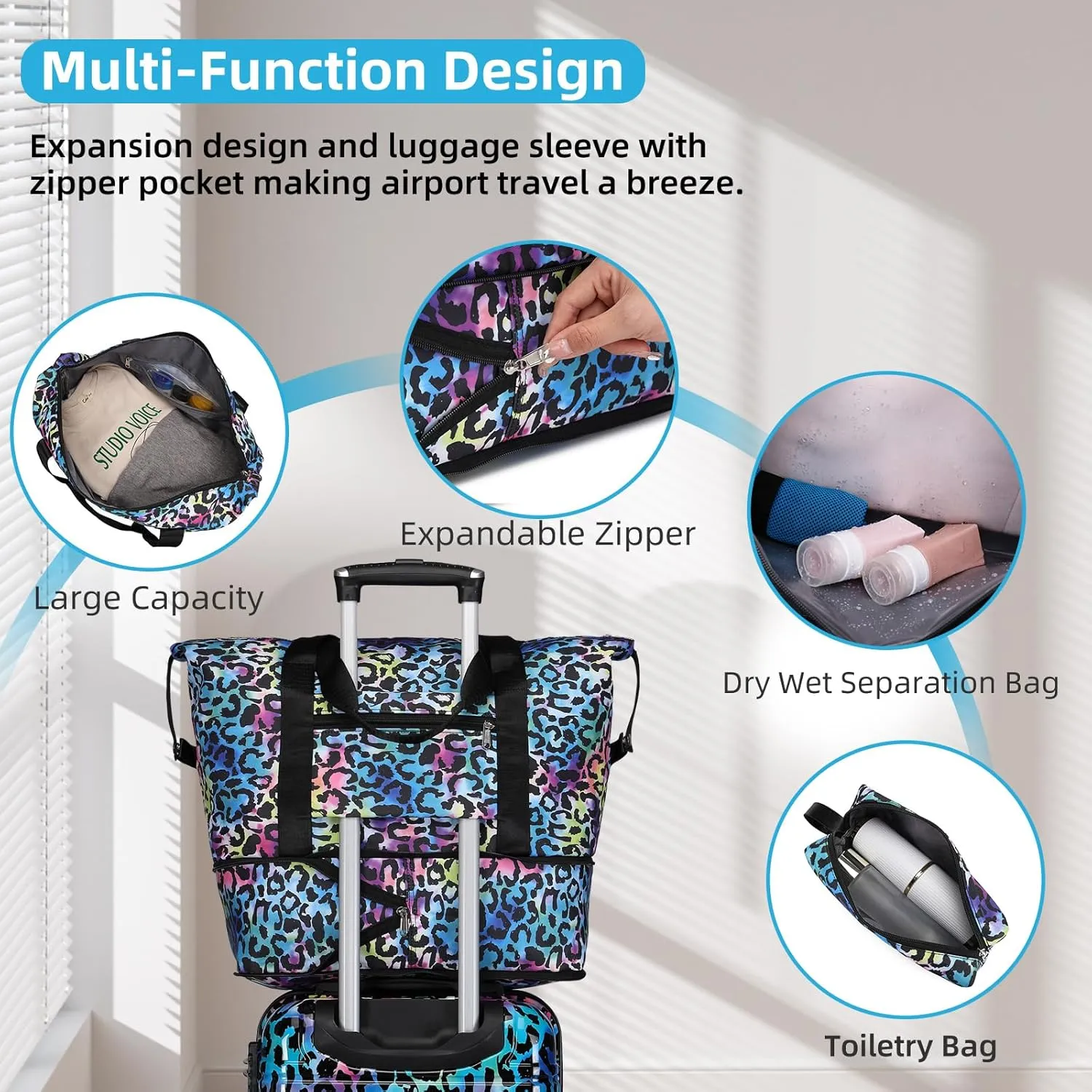 LARVENDER Luggage Sets 3 Piece, Hardside 20 IN Carry on Luggage Airline Approved PC ABS Suitcase Set with Spinner Wheels TSA Lock, Lightweight Rolling Suitcase for Men and Women, Leopard Multicolor