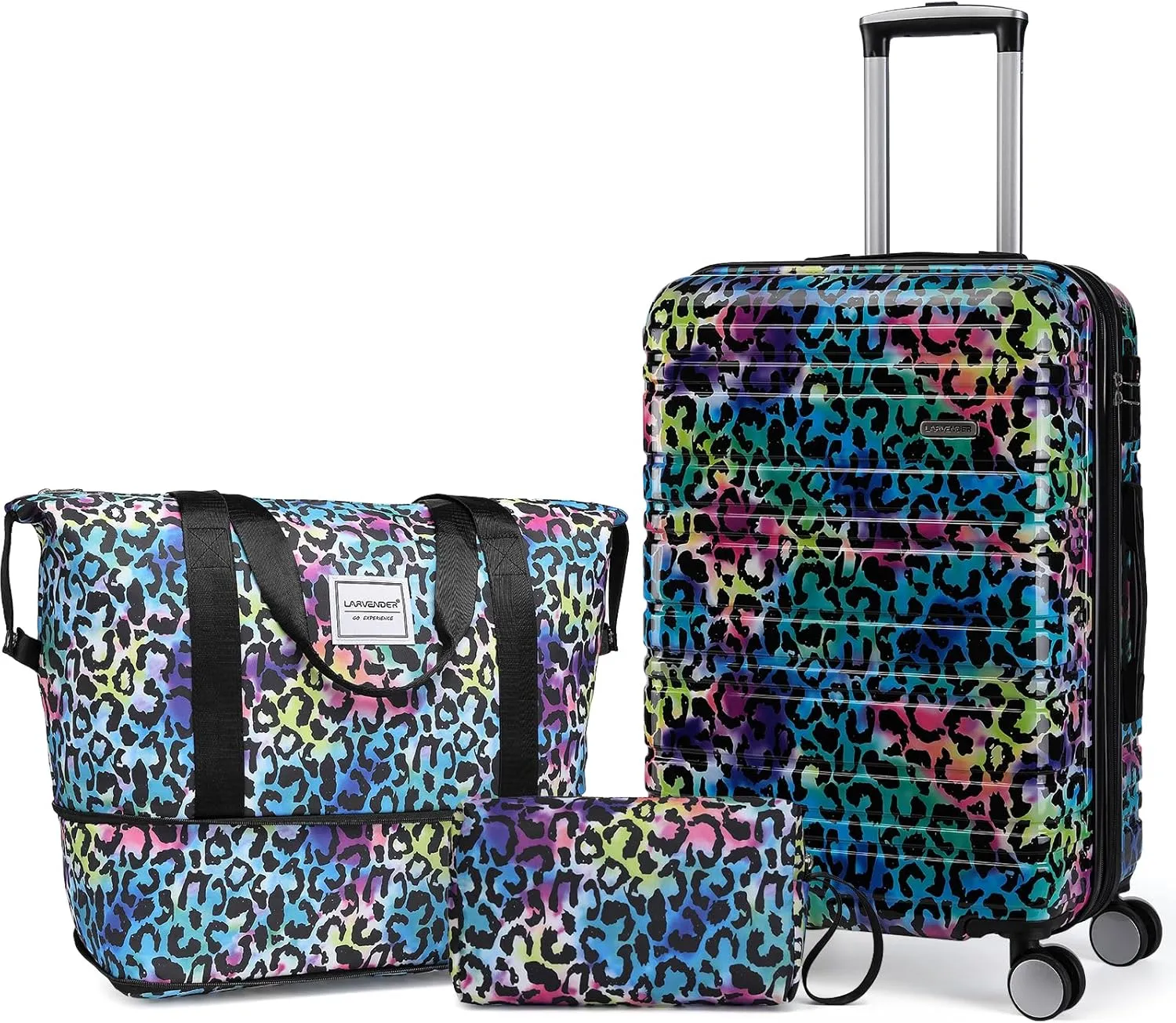LARVENDER Luggage Sets 3 Piece, Hardside 20 IN Carry on Luggage Airline Approved PC ABS Suitcase Set with Spinner Wheels TSA Lock, Lightweight Rolling Suitcase for Men and Women, Leopard Multicolor