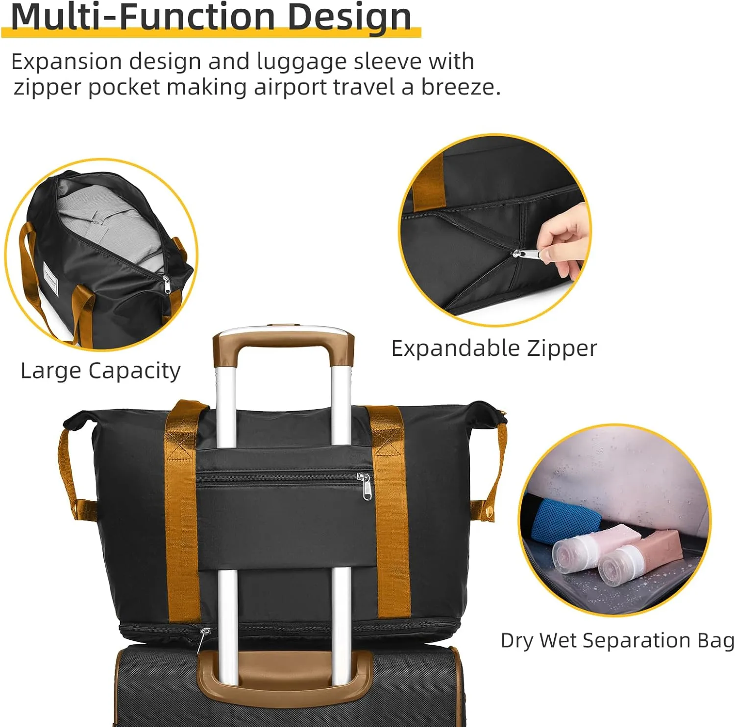 LARVENDER Luggage Sets 5 Piece Softside Expandable Suitcases Set with Spinner Wheels TSA Lock, Lightweight Soft Shell Rolling Travel Luggage Set Clearance for Men and Women, Black Brown