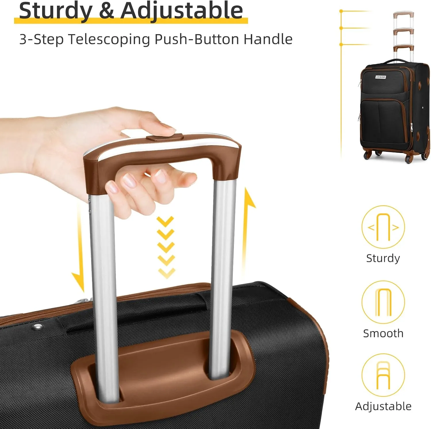 LARVENDER Luggage Sets 5 Piece Softside Expandable Suitcases Set with Spinner Wheels TSA Lock, Lightweight Soft Shell Rolling Travel Luggage Set Clearance for Men and Women, Black Brown
