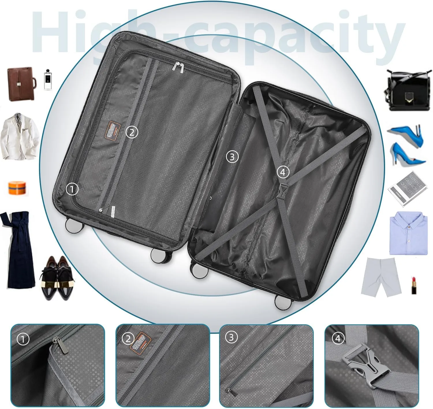 LARVENDER Luggage Sets for Women 5 Piece Hardside Expandable Suitcases with Wheels TSA Lock, Lightweight Travel Carry On Suitcase Set with Cosmetic Case, Blue