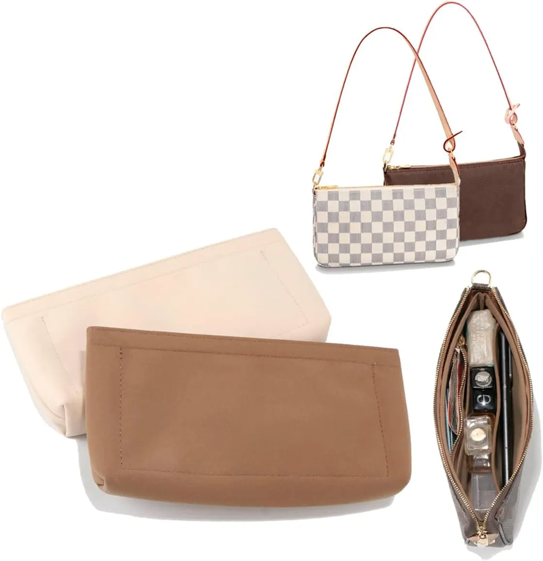 Lckaey Purse Organizer for Large Liner Compatible with Pochette Accessories Pouch Inside Insert 3039-Beige