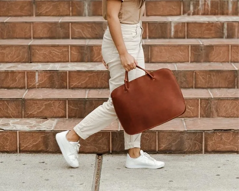 Leather Briefcase for Men Women