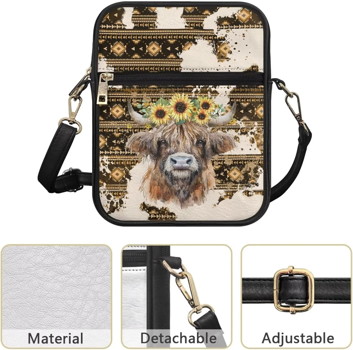 Leather Crossbody Bag for Women Men Small Cell Phone Bag Casual Body Cross Purse with Zipper Closure for Outdoor