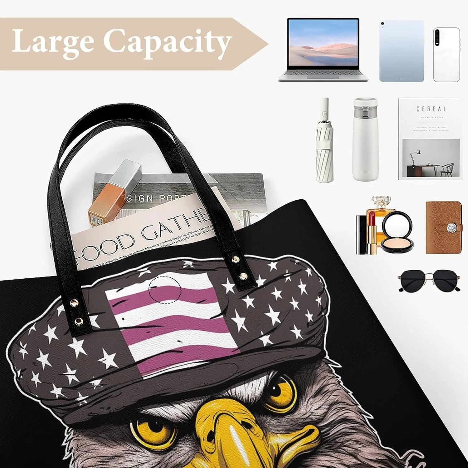 Leather Handbag for Women Tote Bag with Magnetic Buckle Cool Eagle Crossbody Bag Shoulder Bag