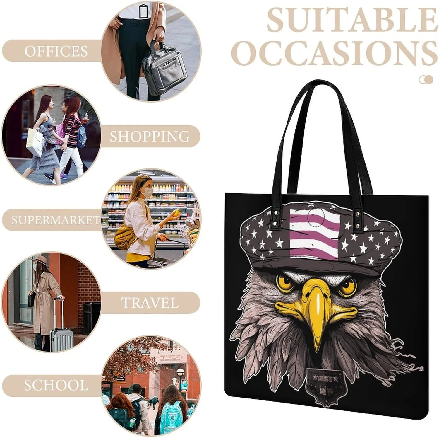 Leather Handbag for Women Tote Bag with Magnetic Buckle Cool Eagle Crossbody Bag Shoulder Bag